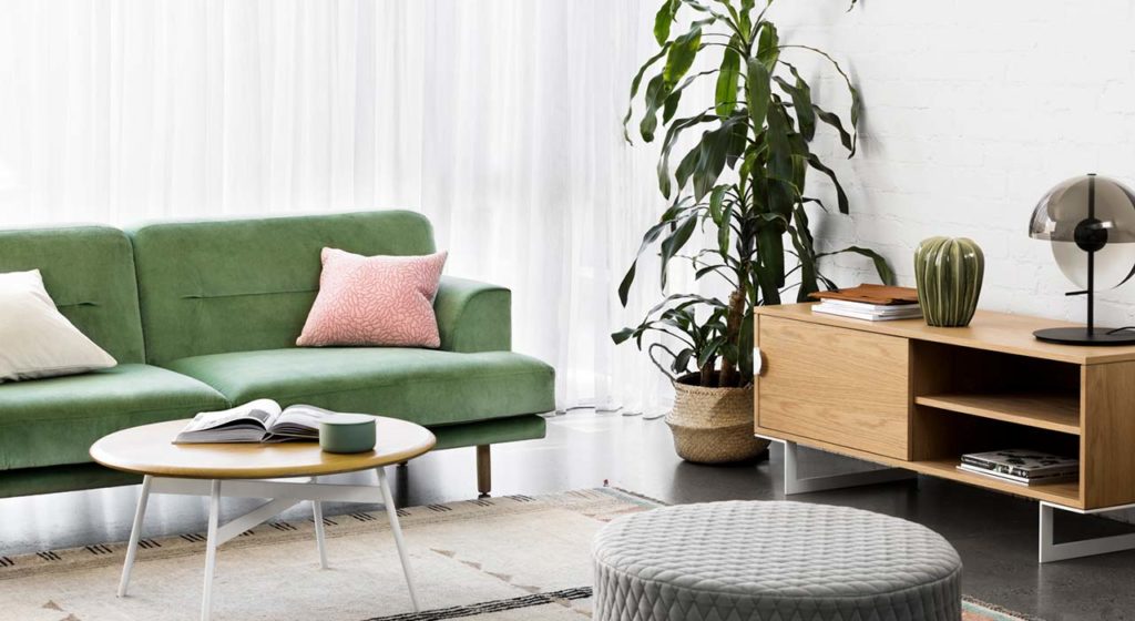 Atelier Palm velvet textile upholstered sofa