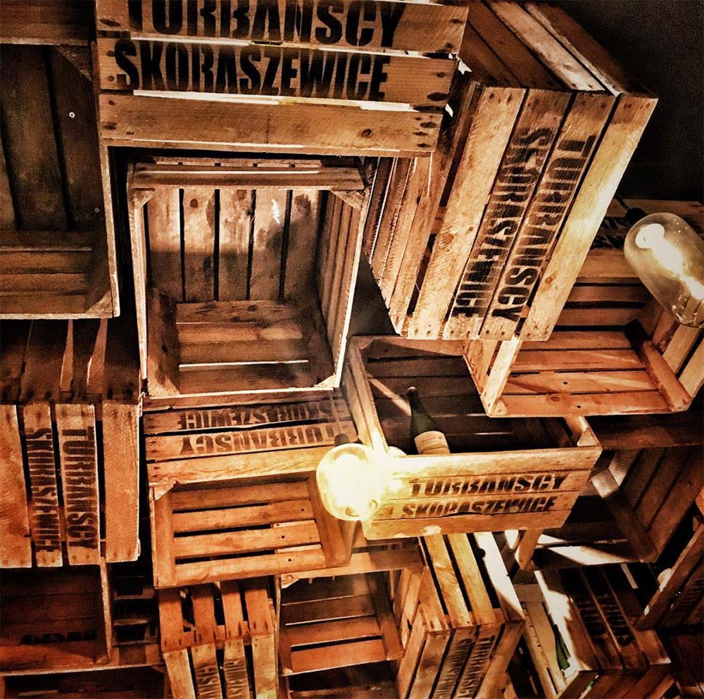 Wood crate ceiling design