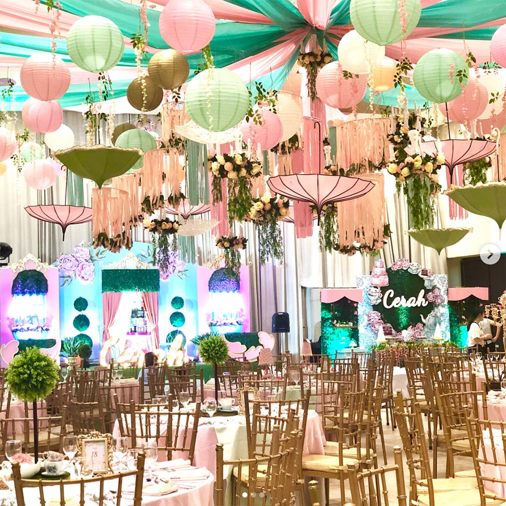 colorful ceiling design for wedding reception