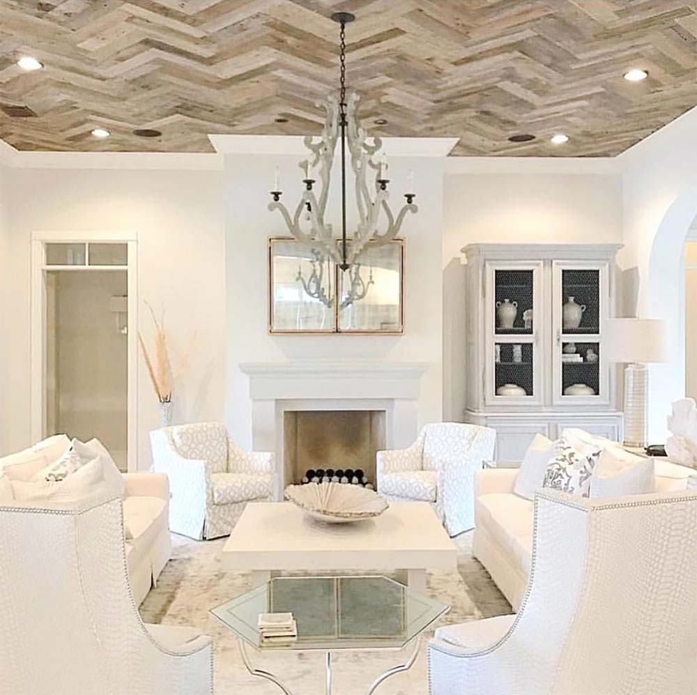 Wood Ceilings at in White Living Room