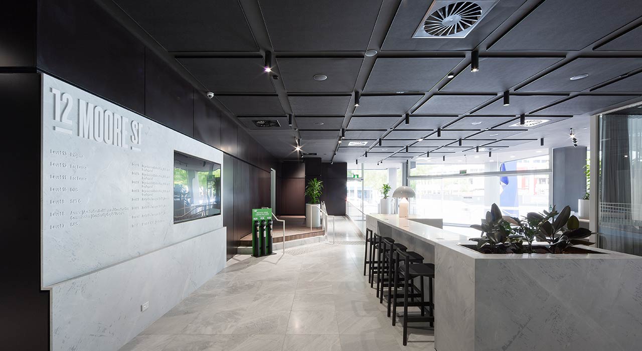 Ecoustic Solid Color Core on ceiling of lobby