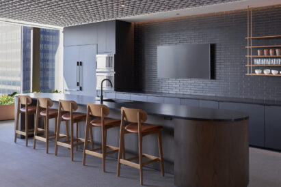 ecoustic Sculpt Network acoustic drop in ceiling tile above office kitchen area