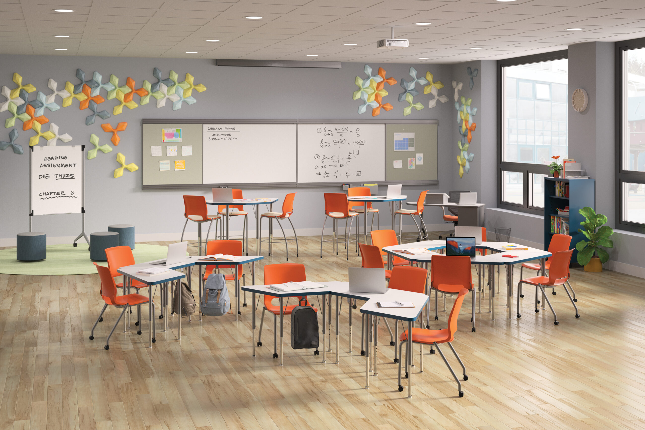 colorful acoustic tiles on classroom wall