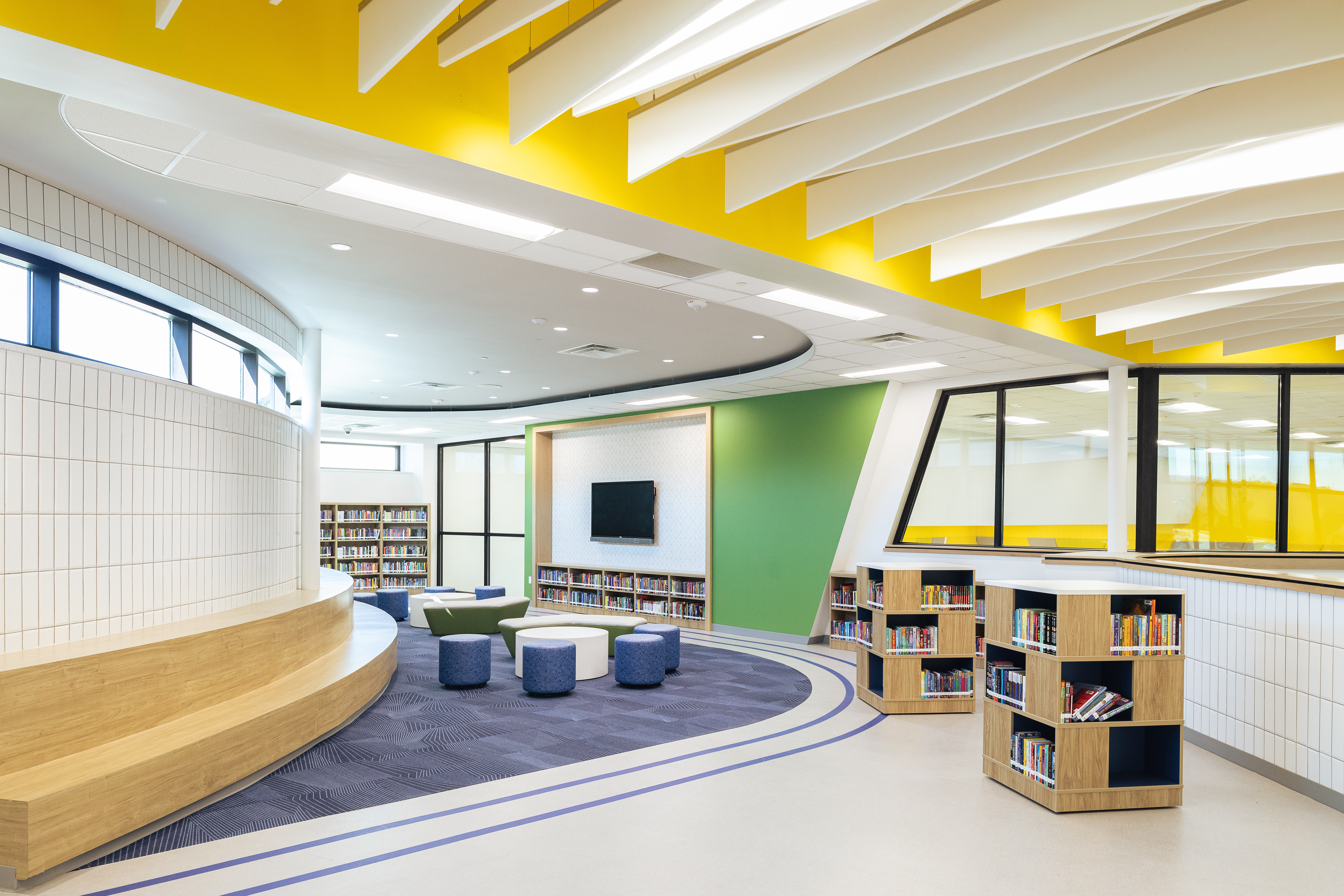 Ecoustic Incline Baffle installed in elementary school media room