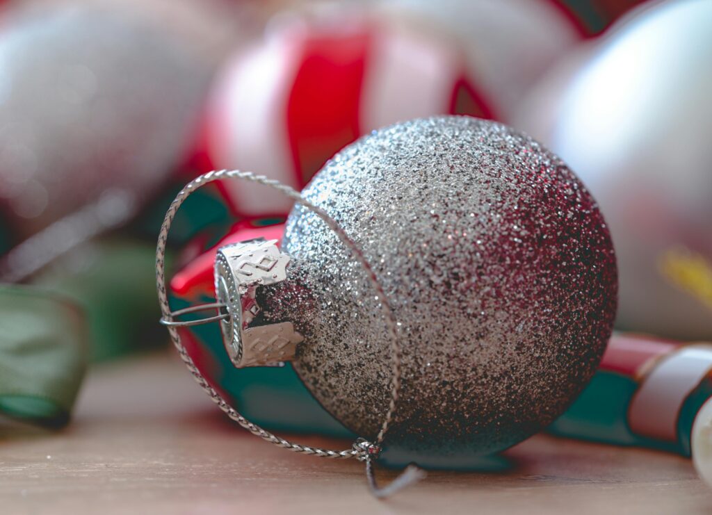 silver holiday ornament detail