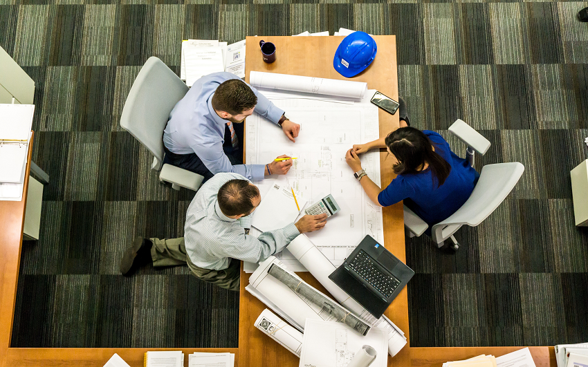 group working at an office table